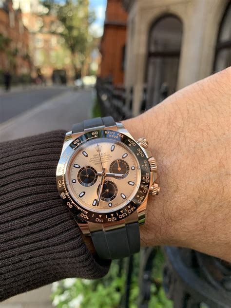 rolex daytona rose gold black strap|rolex daytona rose gold 116505.